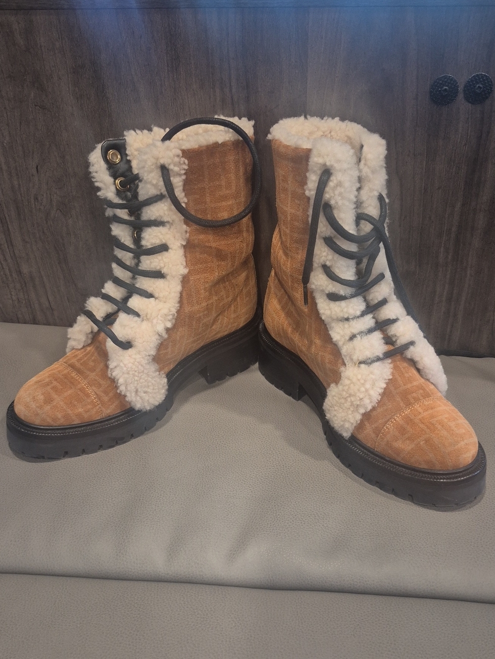 Balmain Suede Shearling Combat Boots